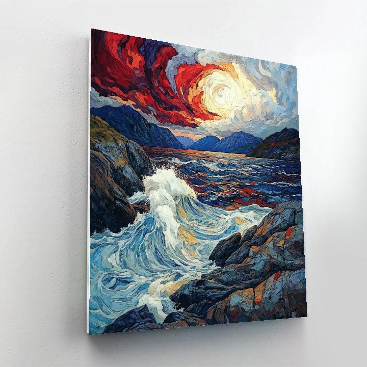 Edvard Munch Inspired Stormy Fjord Seascape paint by numbers