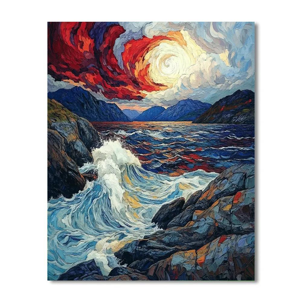 Edvard Munch Inspired Stormy Fjord Seascape paint by numbers