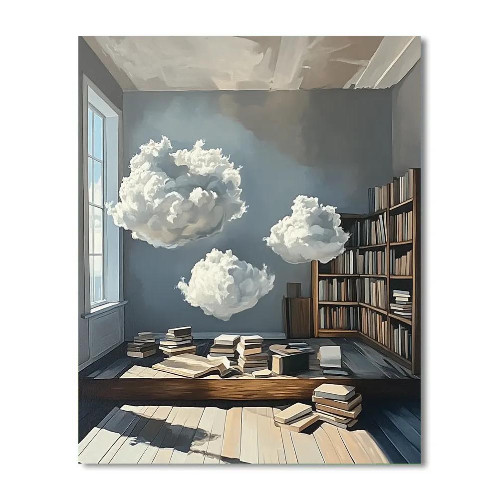 Magritte Inspired Library Of Clouds paint by numbers