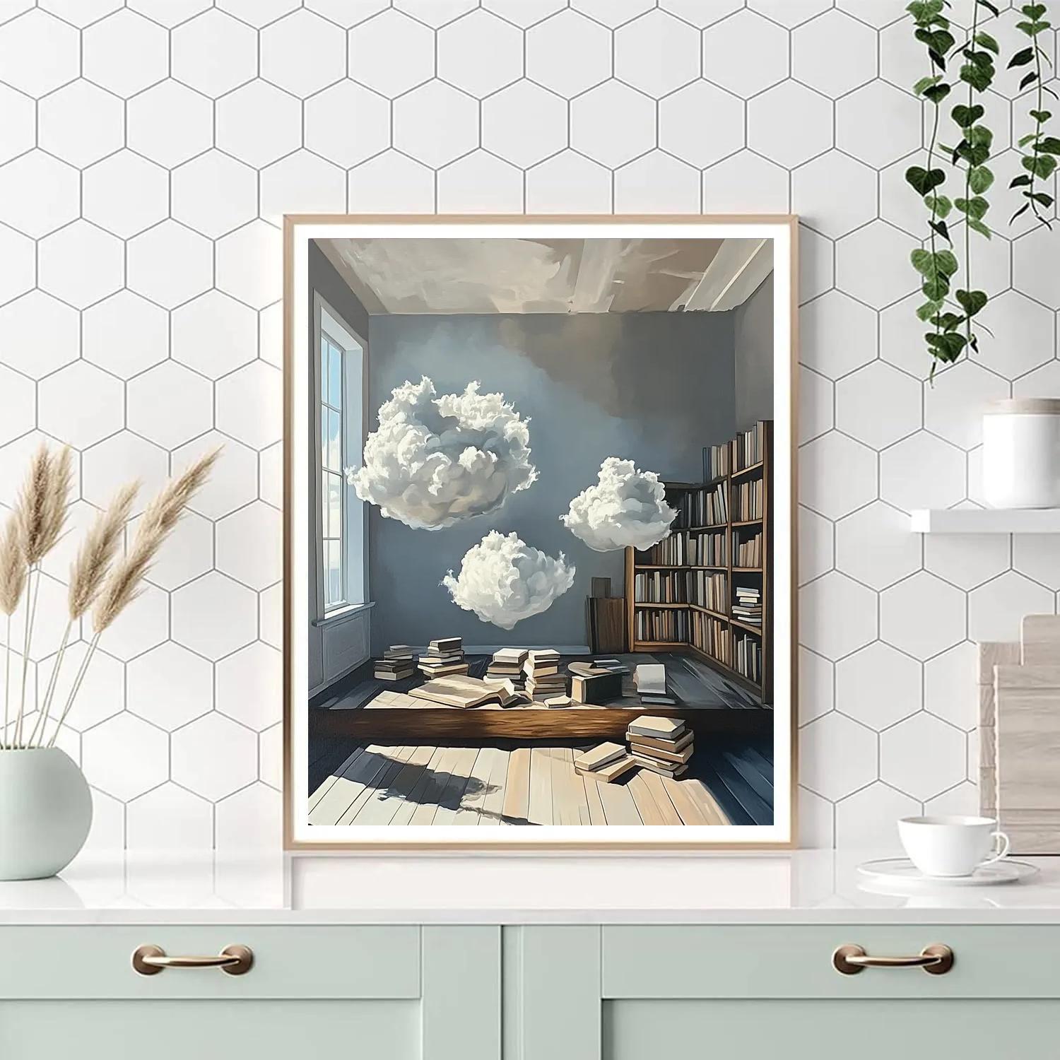 Magritte Inspired Library Of Clouds paint by numbers
