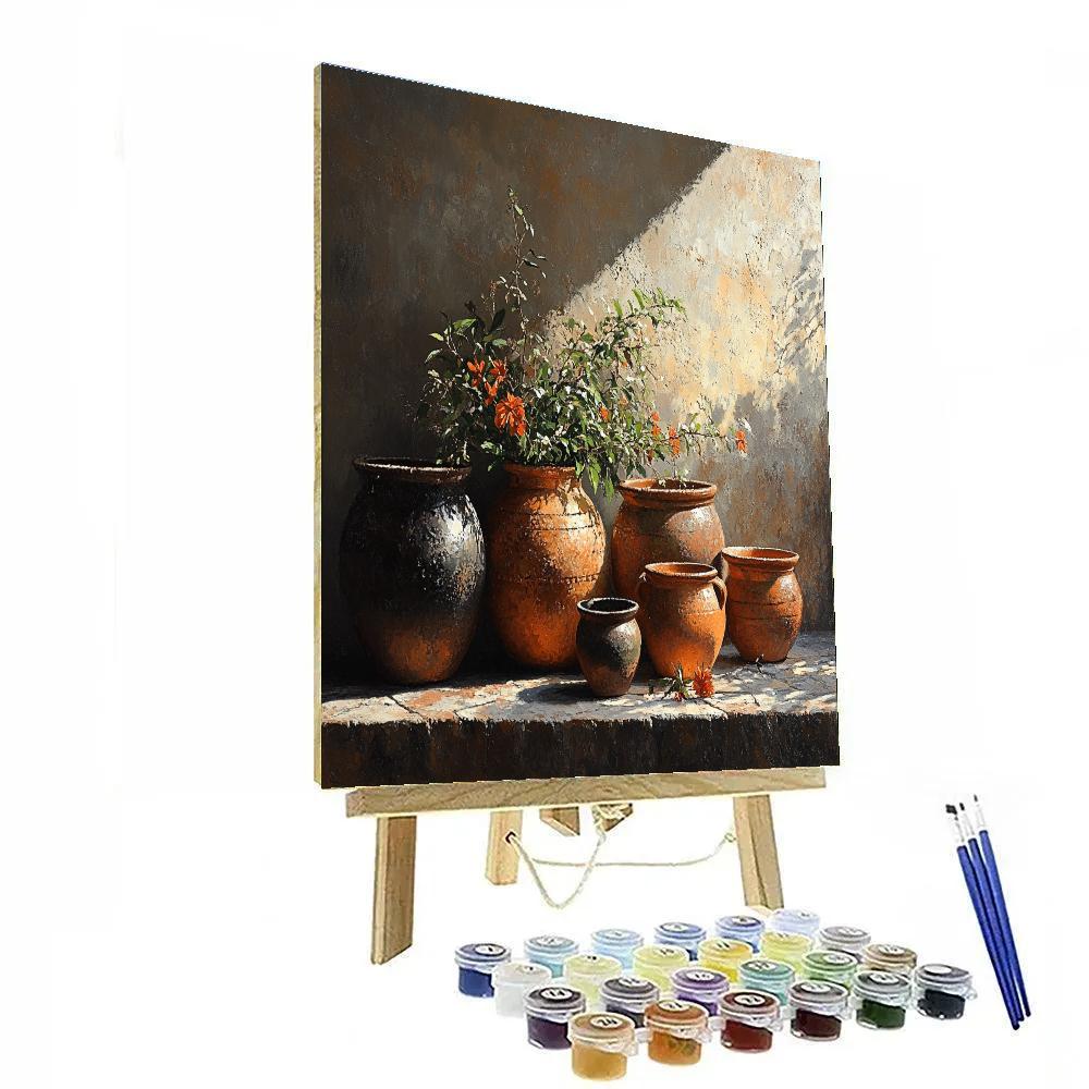 Diego Velázquez Inspired Still Life With Rustic Pottery paint by number