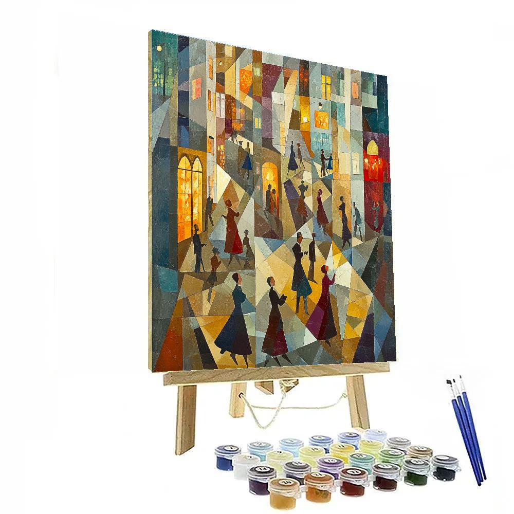 Picasso Inspired Cubist Urban Nightlife Number painting