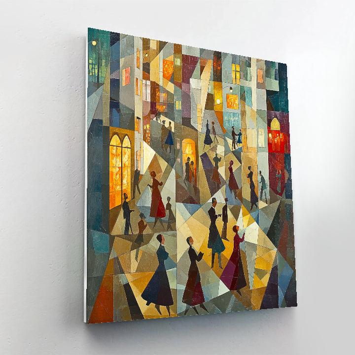 Picasso Inspired Cubist Urban Nightlife Number painting
