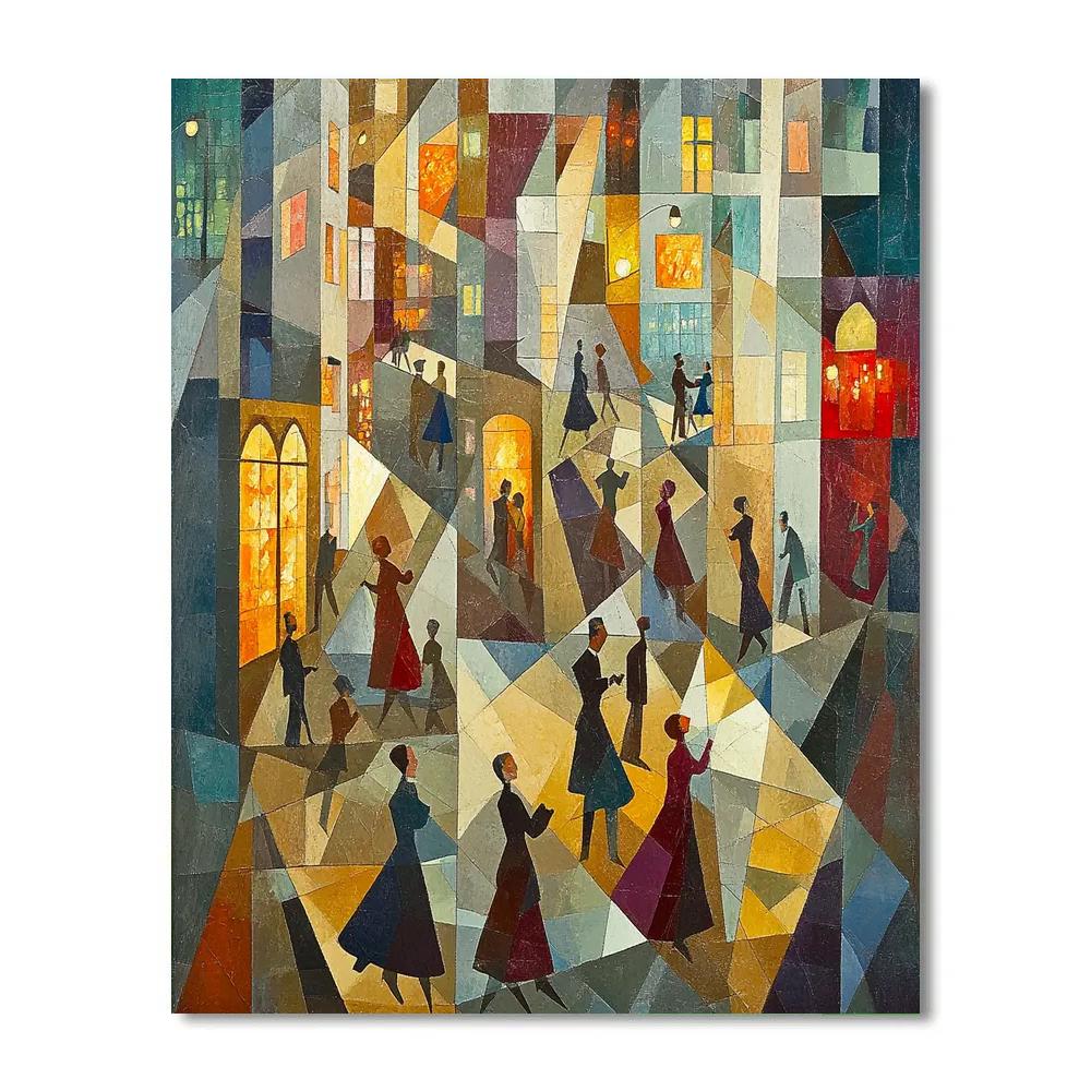 Picasso Inspired Cubist Urban Nightlife Number painting