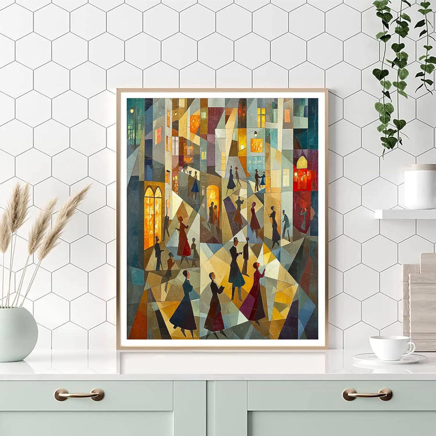 Picasso Inspired Cubist Urban Nightlife Number painting