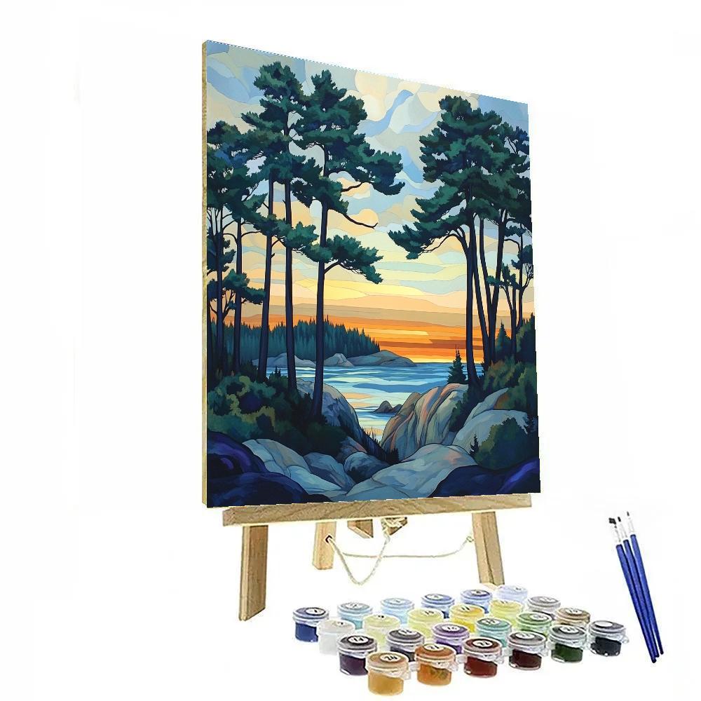 Franklin Carmichael Inspired Pine Silhouettes At Sunset Painting by numbers kit