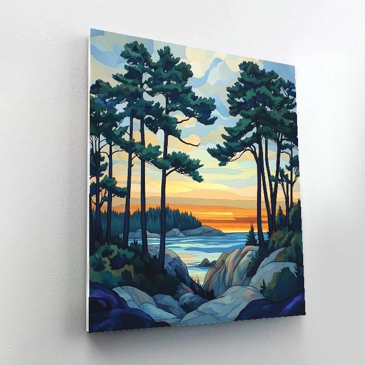 Franklin Carmichael Inspired Pine Silhouettes At Sunset Painting by numbers kit