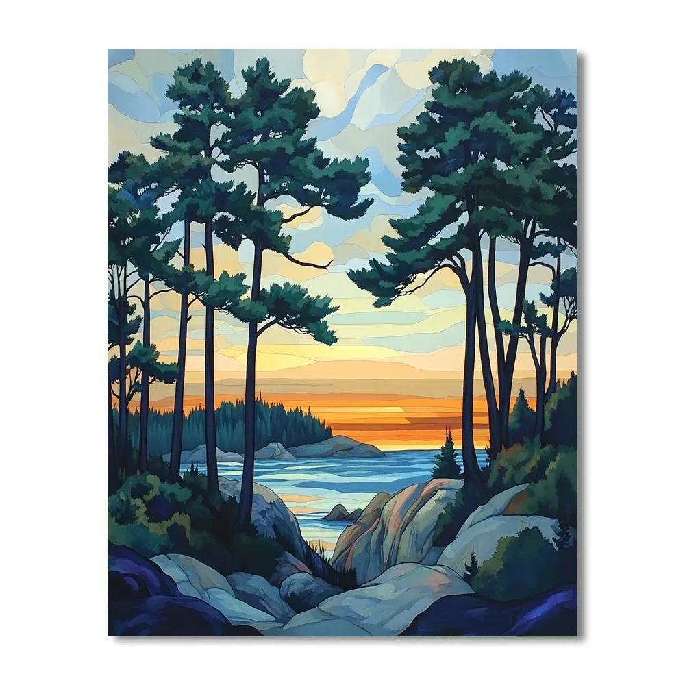 Franklin Carmichael Inspired Pine Silhouettes At Sunset Painting by numbers kit