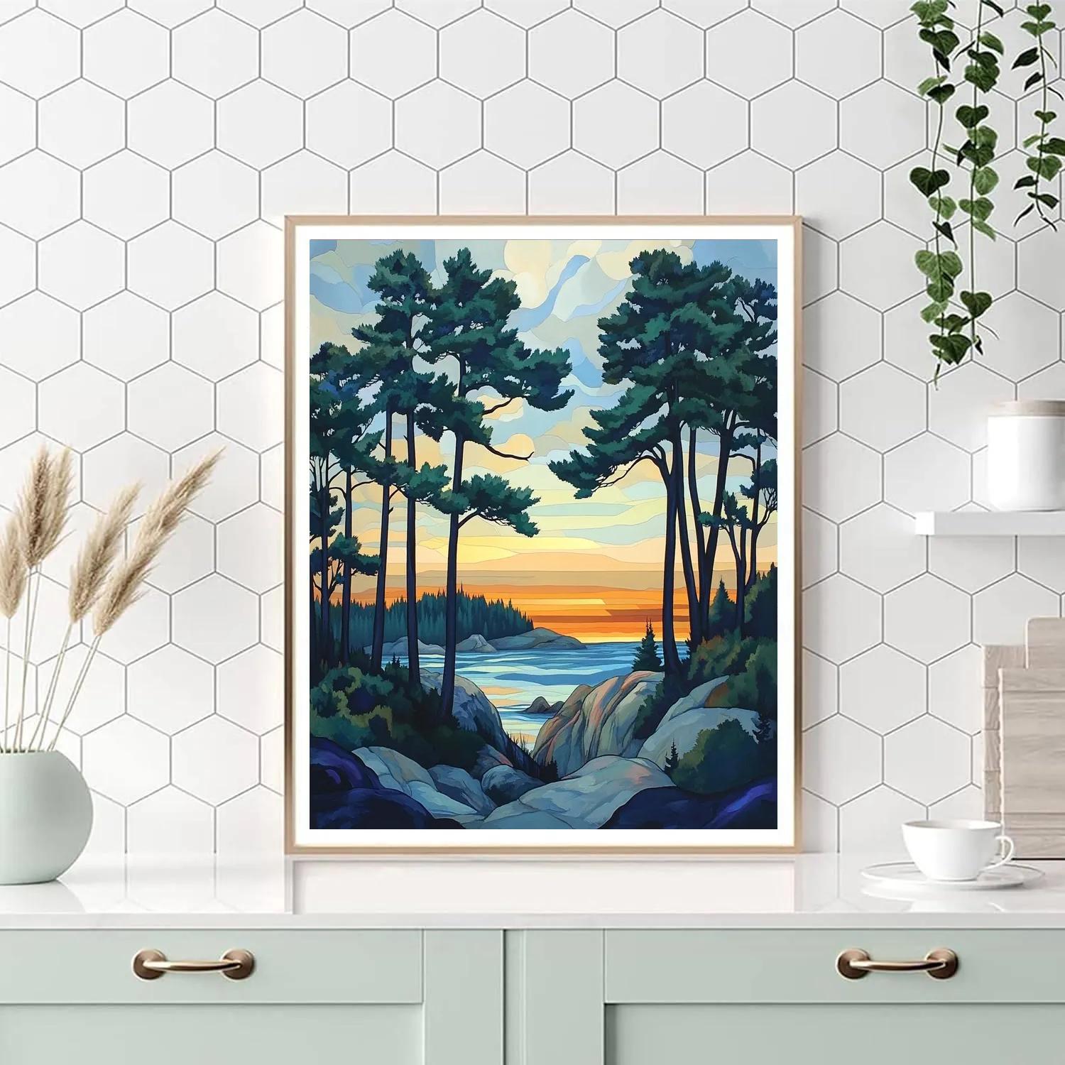Franklin Carmichael Inspired Pine Silhouettes At Sunset Painting by numbers kit