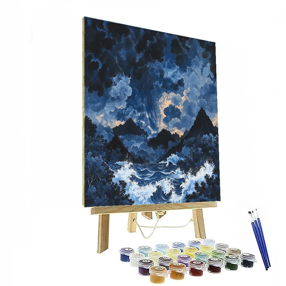 Hokusai Inspired Mountainous Storm paint by numbers