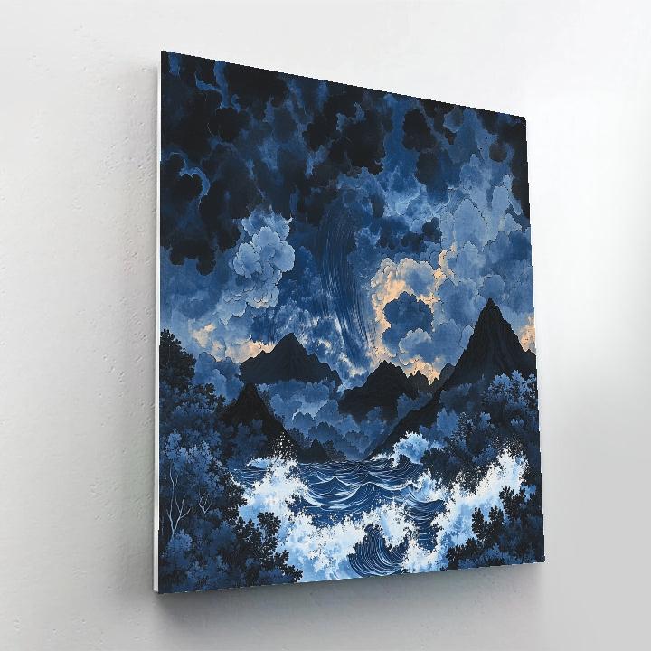 Hokusai Inspired Mountainous Storm paint by numbers