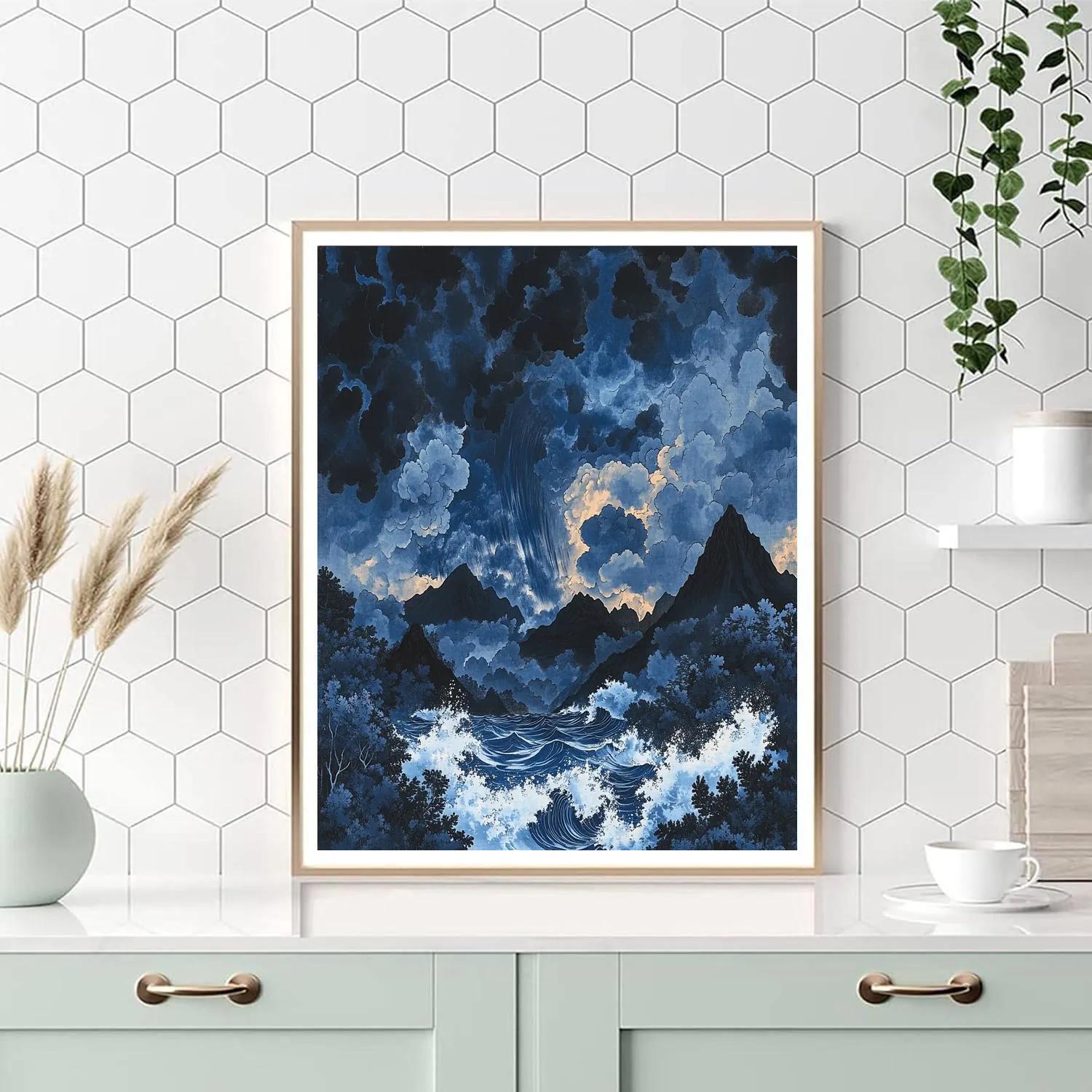 Hokusai Inspired Mountainous Storm paint by numbers