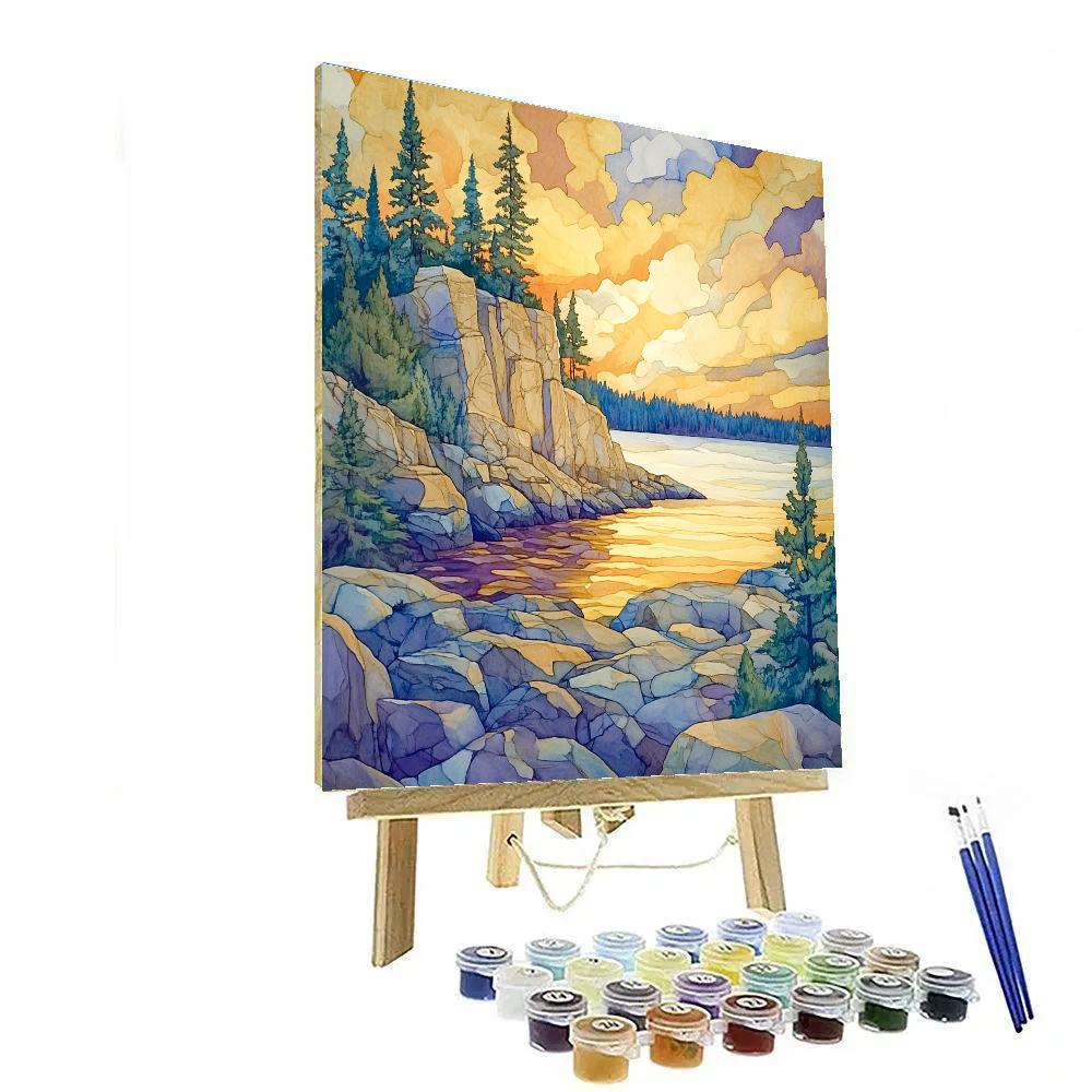 Franklin Carmichael Inspired Golden Sunset Over Granite Cliffs Painting by numbers kit