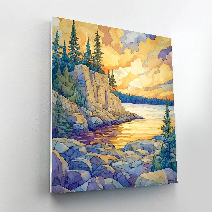 Franklin Carmichael Inspired Golden Sunset Over Granite Cliffs Painting by numbers kit