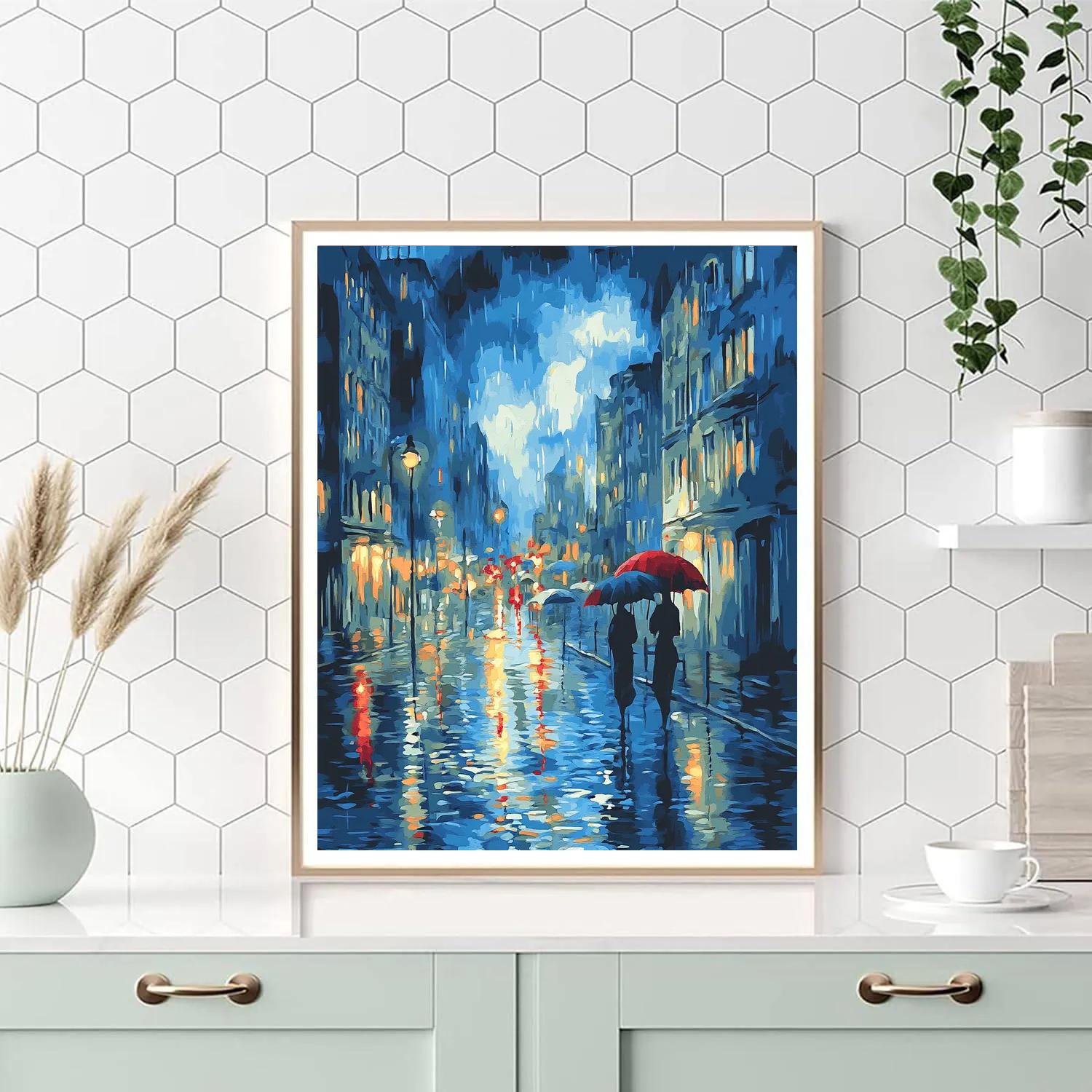 Edvard Munch Inspired Emotional Rainy Street Number painting