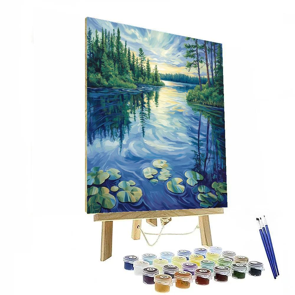 J. E. H. MacDonald Inspired Pine Framed Shimmering Lake Paint by numbers art