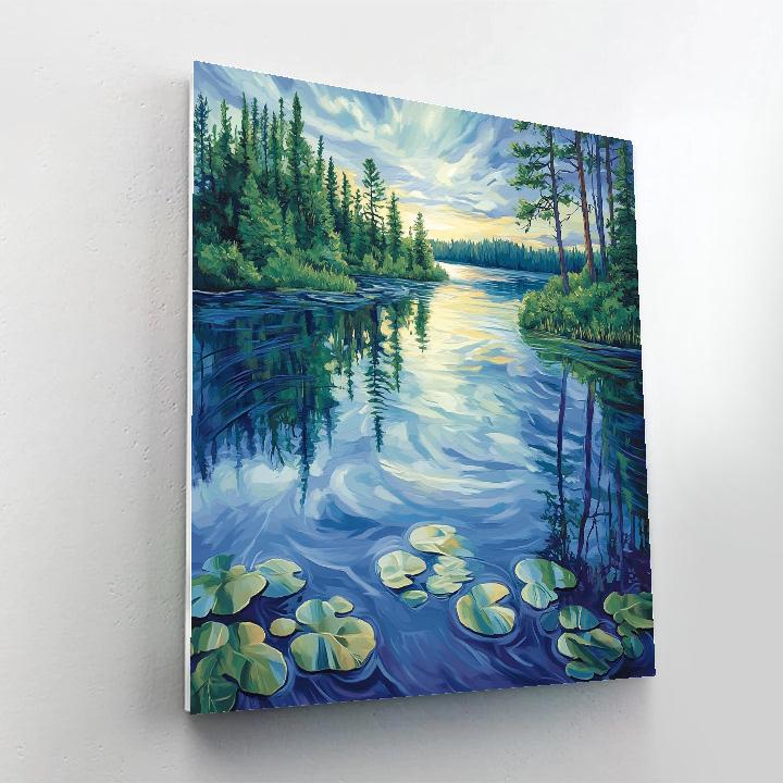 J. E. H. MacDonald Inspired Pine Framed Shimmering Lake Paint by numbers art