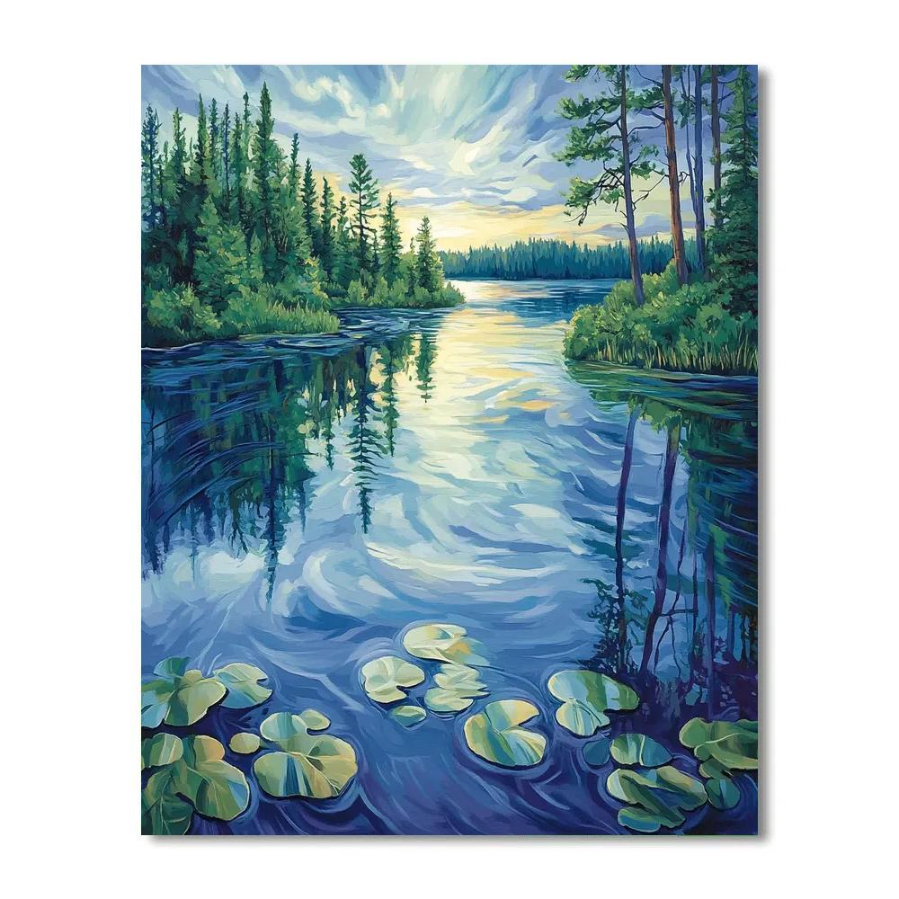J. E. H. MacDonald Inspired Pine Framed Shimmering Lake Paint by numbers art
