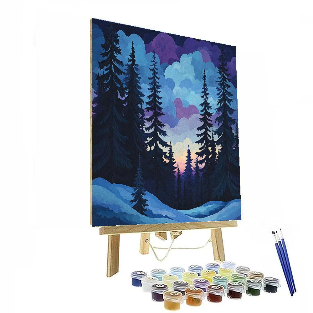 J. E. H. MacDonald Inspired Winter Pines Silhouetted Against Twilight DIY paint by numbers