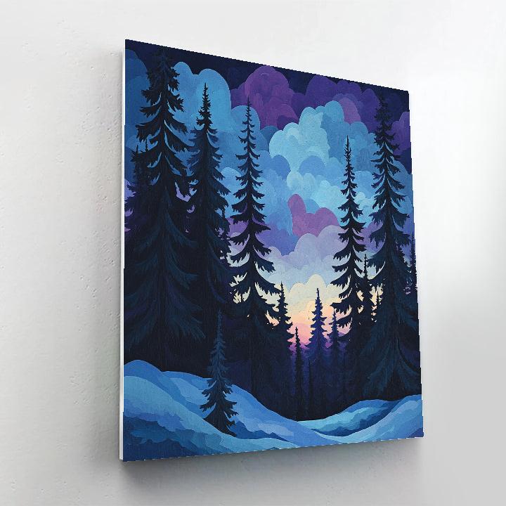 J. E. H. MacDonald Inspired Winter Pines Silhouetted Against Twilight DIY paint by numbers