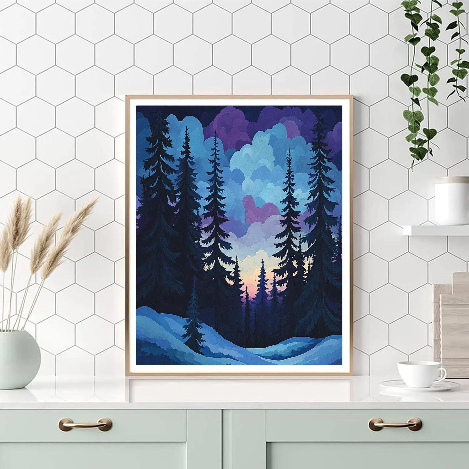J. E. H. MacDonald Inspired Winter Pines Silhouetted Against Twilight DIY paint by numbers