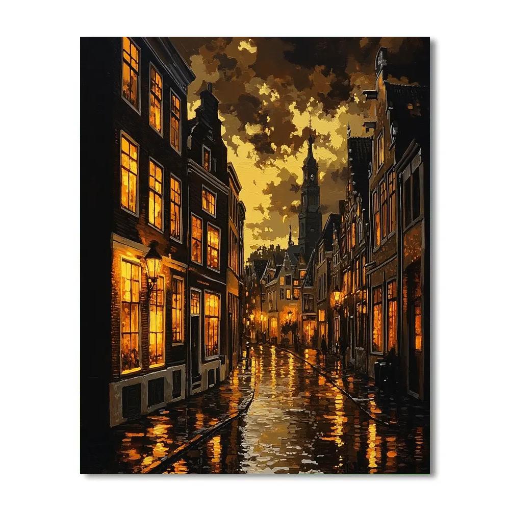 Rembrandt Inspired Dramatic Cityscape At Dusk Paint by numbers art