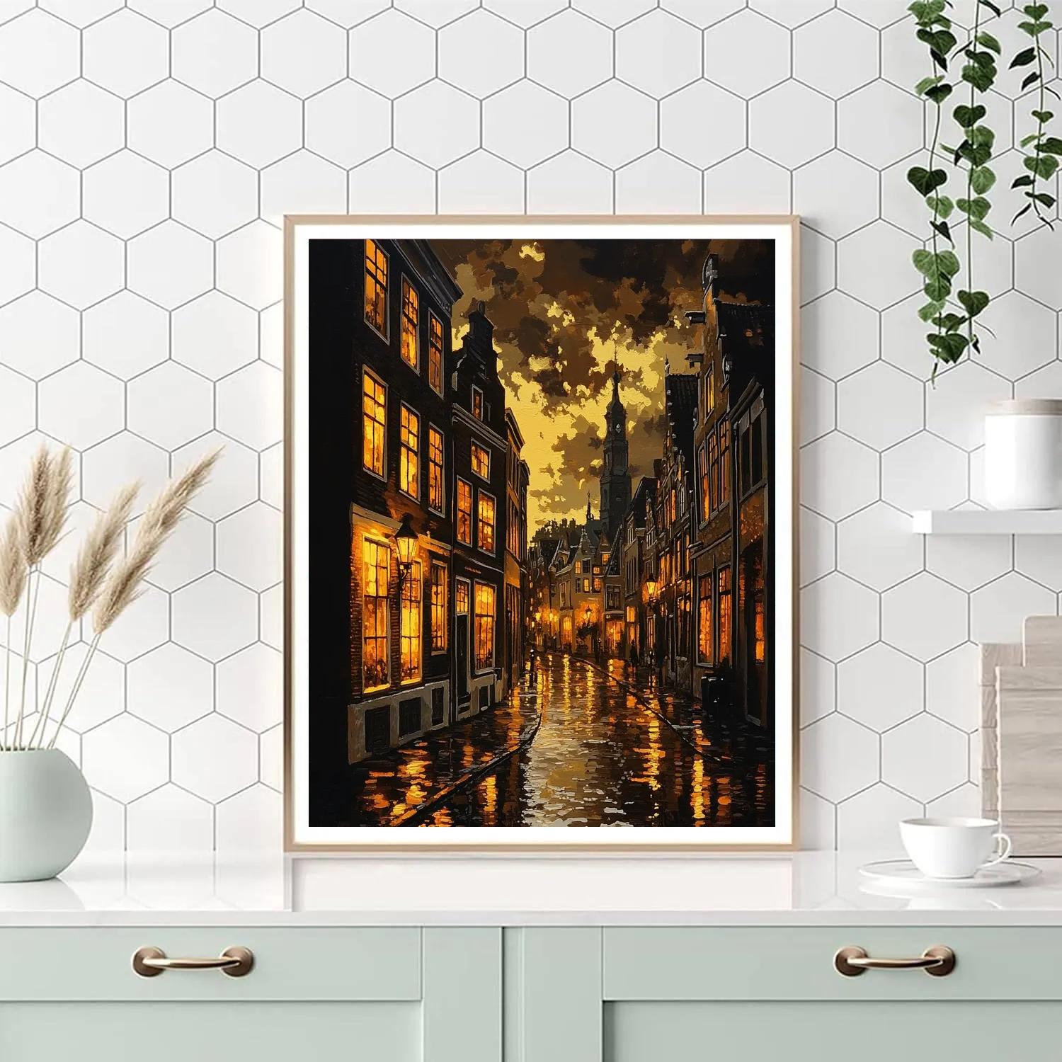 Rembrandt Inspired Dramatic Cityscape At Dusk Paint by numbers art