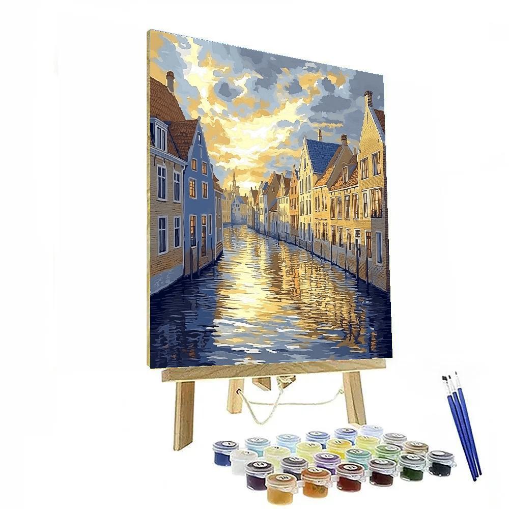 Johannes Vermeer Inspired Quiet Delft Canal Reflection Paint by numbers art