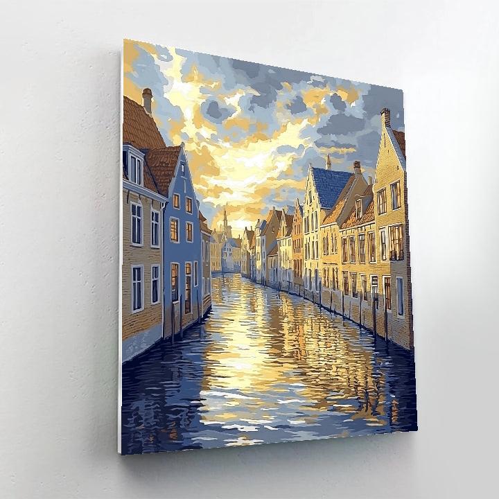 Johannes Vermeer Inspired Quiet Delft Canal Reflection Paint by numbers art