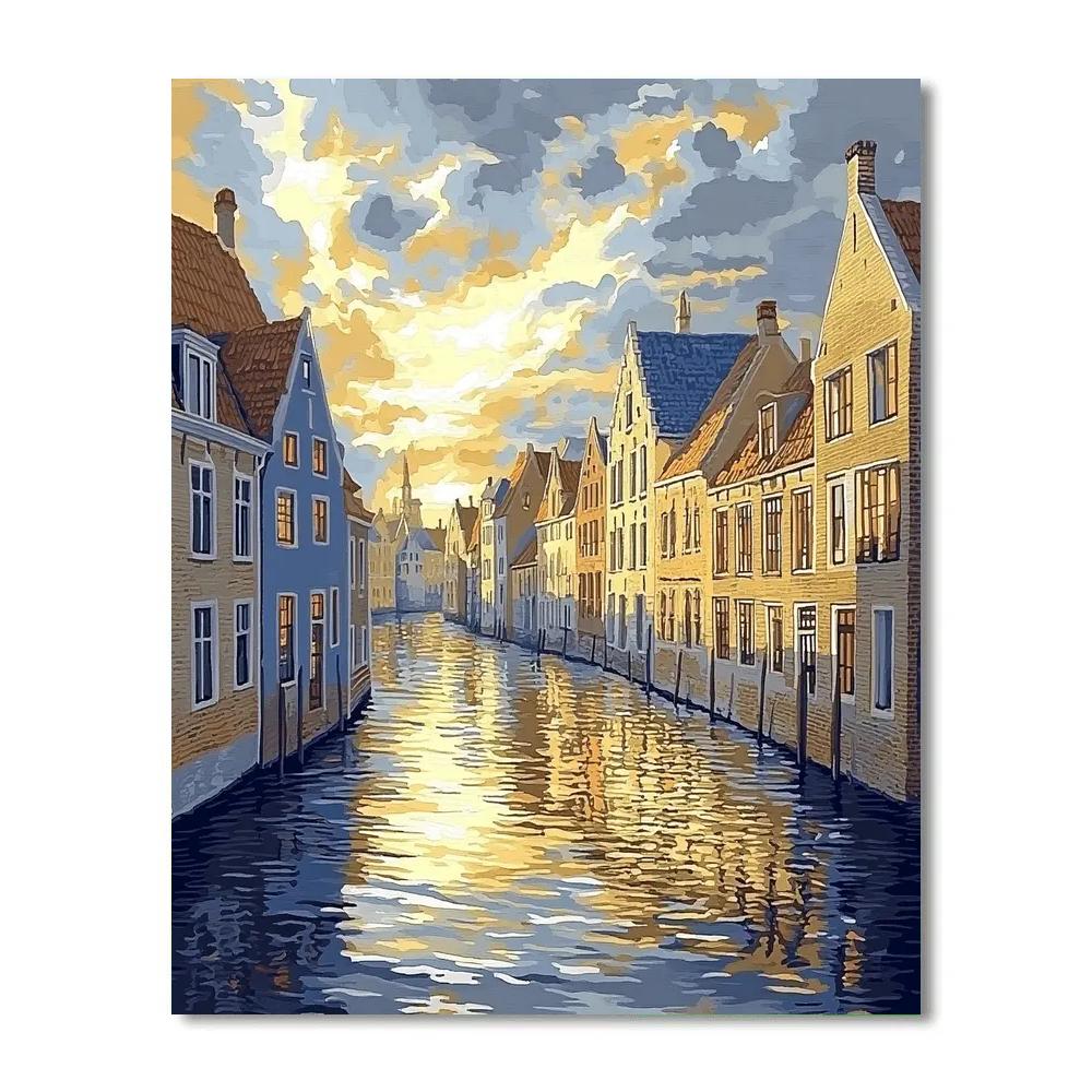 Johannes Vermeer Inspired Quiet Delft Canal Reflection Paint by numbers art
