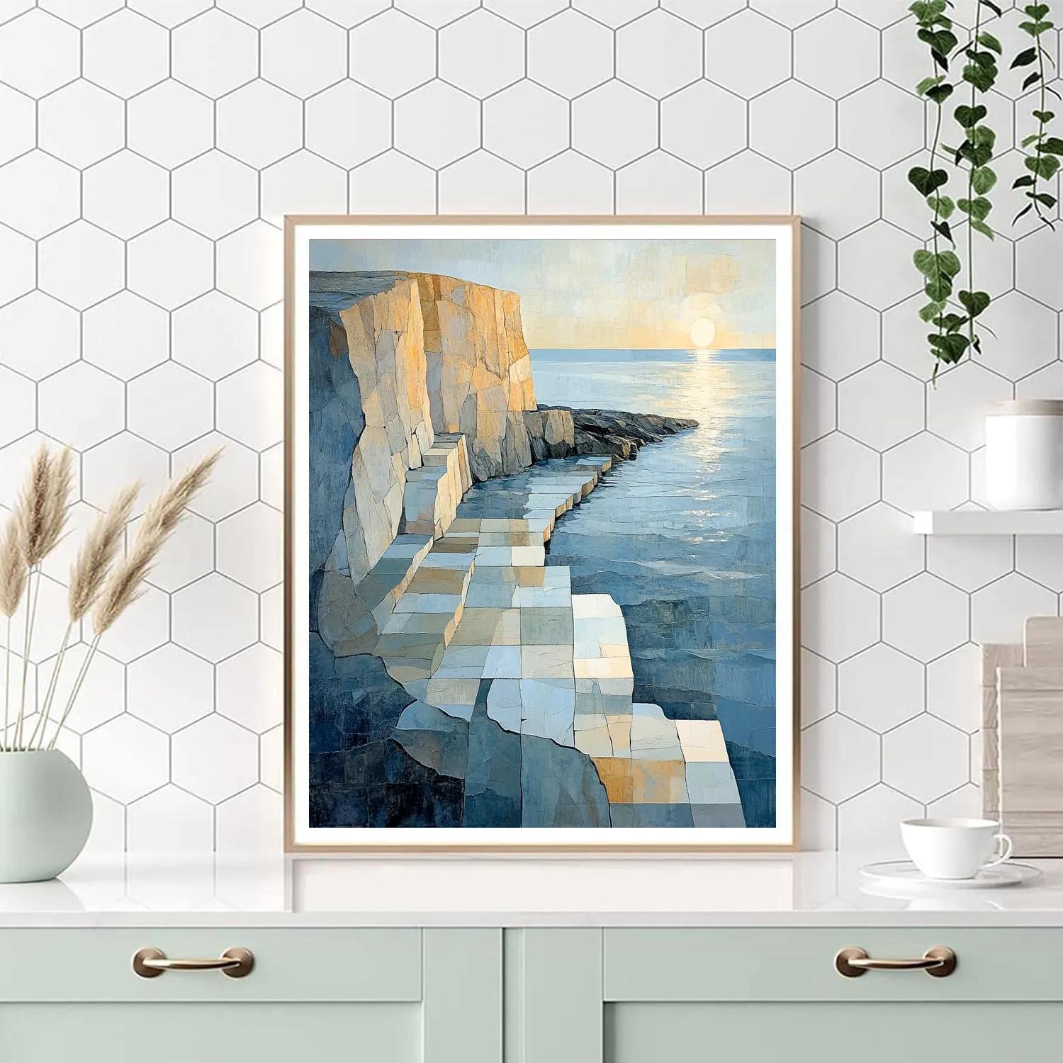 Pablo Picasso Inspired Cubist Ochre Coastline DIY paint by numbers
