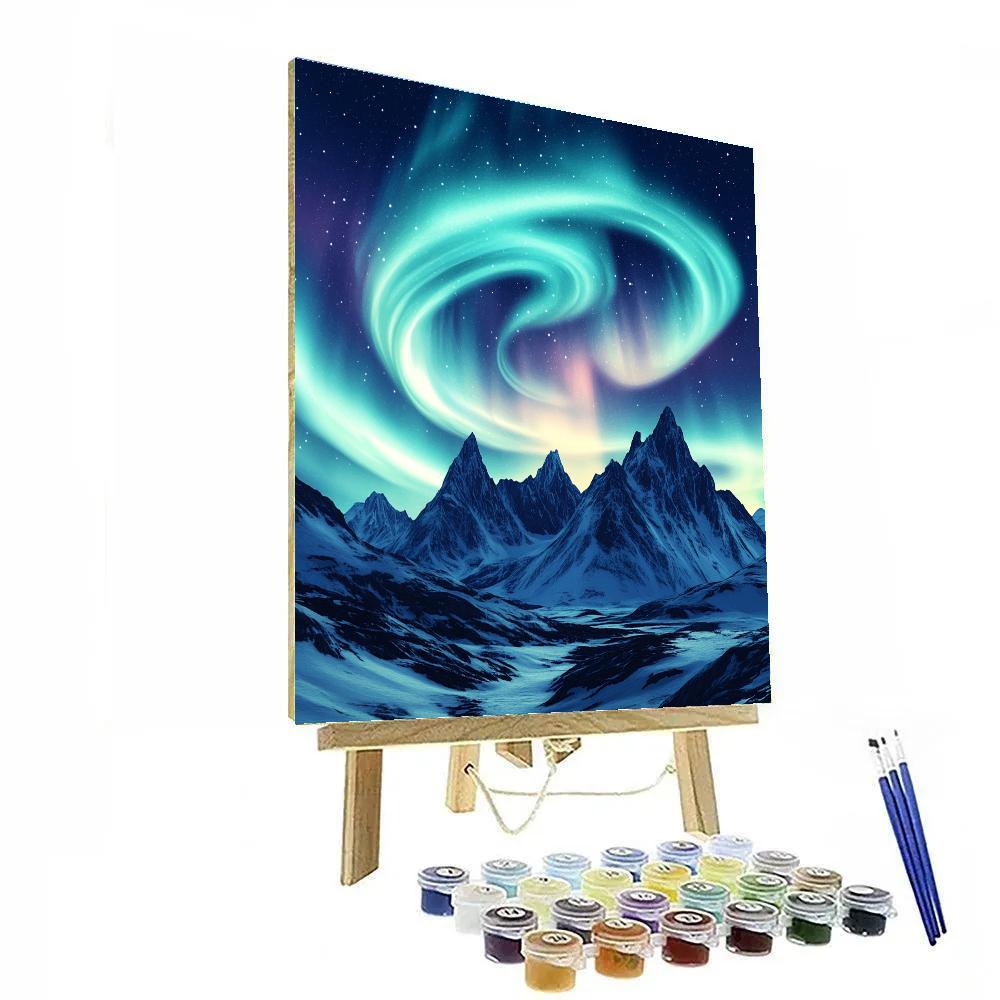 Lawren Harris Inspired Radiant Aurora Above Simplified Mountains Paint by numbers kits