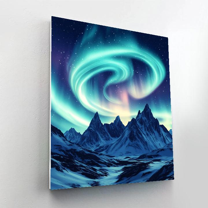 Lawren Harris Inspired Radiant Aurora Above Simplified Mountains Paint by numbers kits