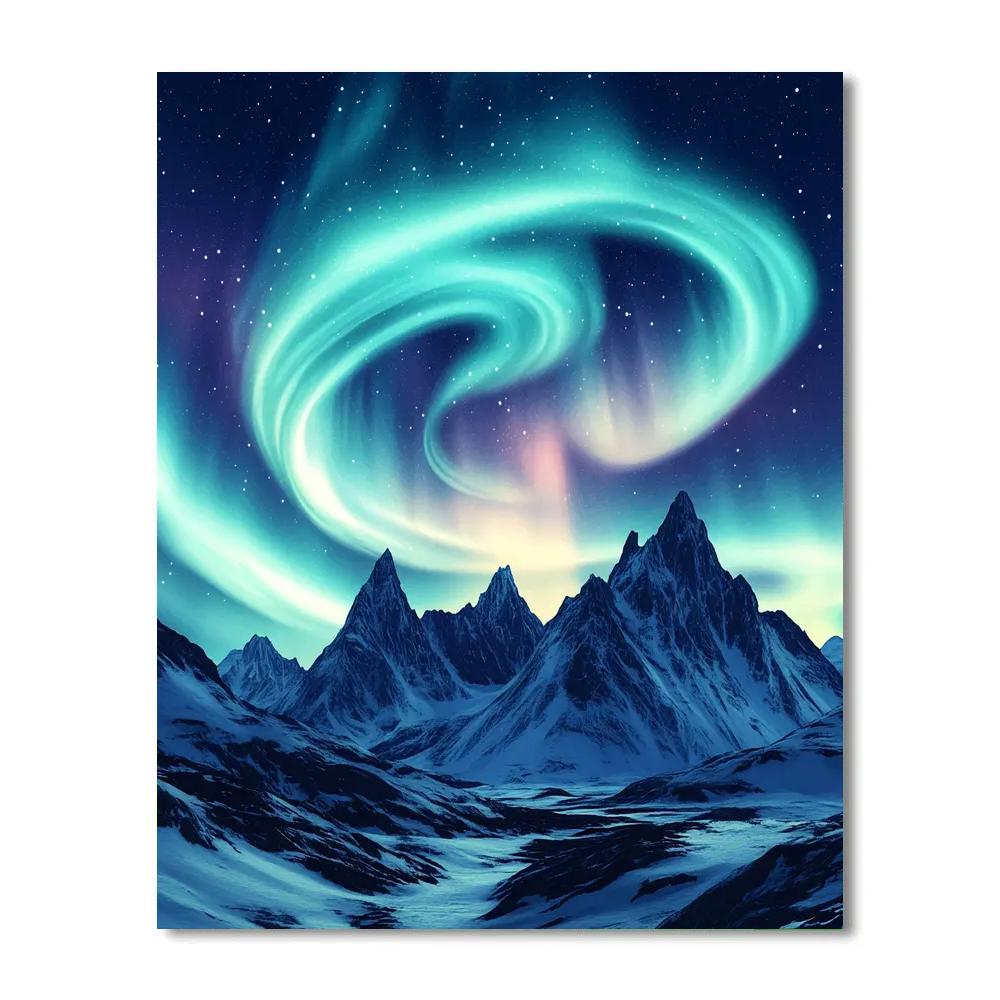 Lawren Harris Inspired Radiant Aurora Above Simplified Mountains Paint by numbers kits