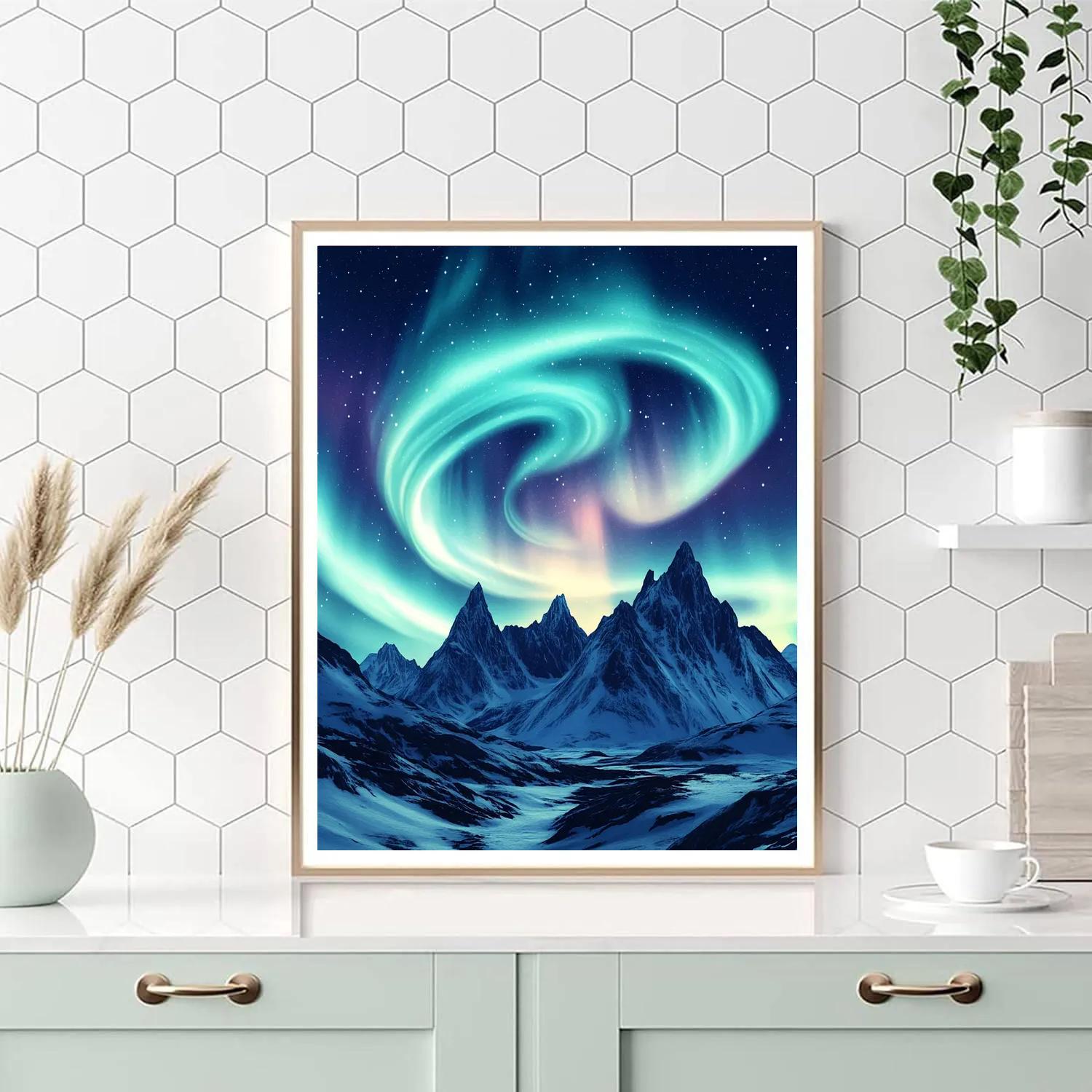 Lawren Harris Inspired Radiant Aurora Above Simplified Mountains Paint by numbers kits