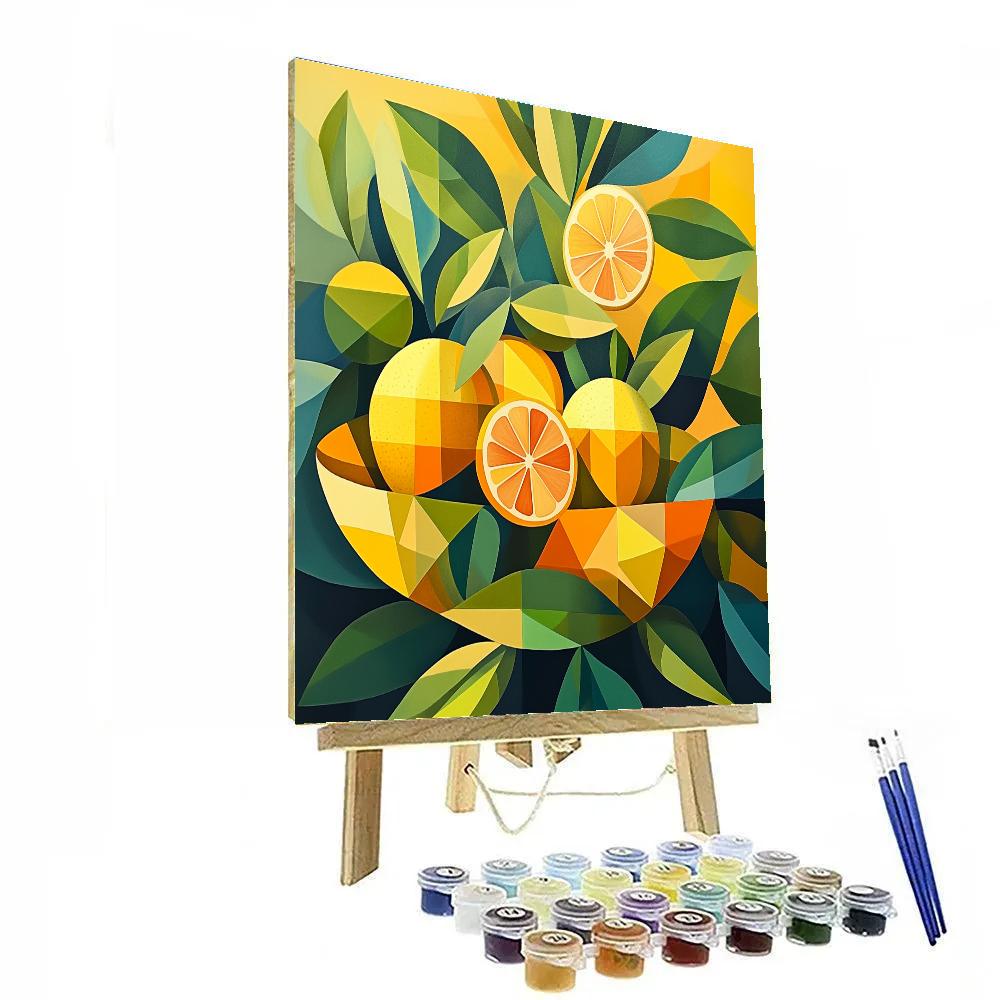 Pablo Picasso Inspired Fractured Citrus Still Life paint by color