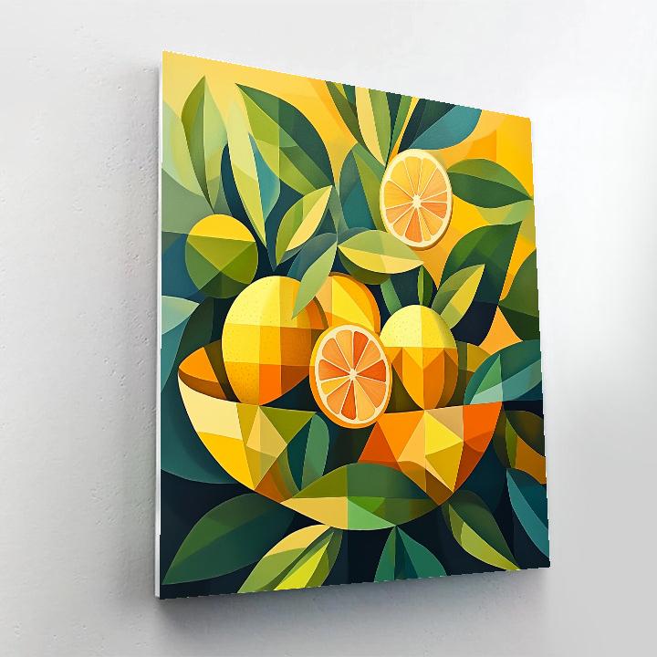 Pablo Picasso Inspired Fractured Citrus Still Life paint by color