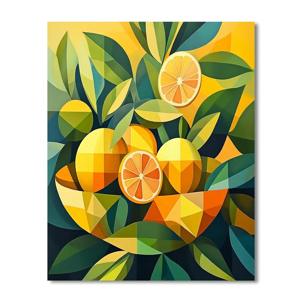 Pablo Picasso Inspired Fractured Citrus Still Life paint by color