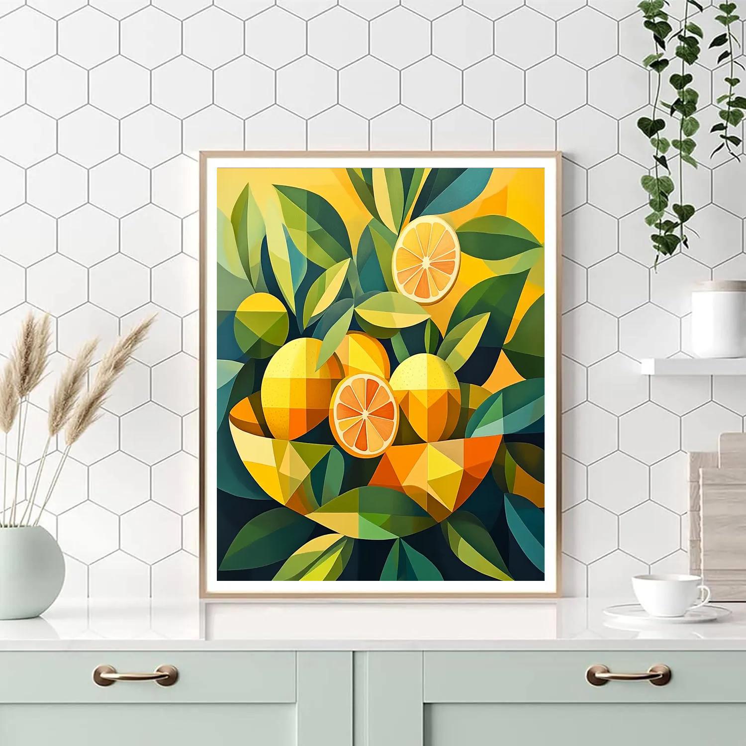 Pablo Picasso Inspired Fractured Citrus Still Life paint by color