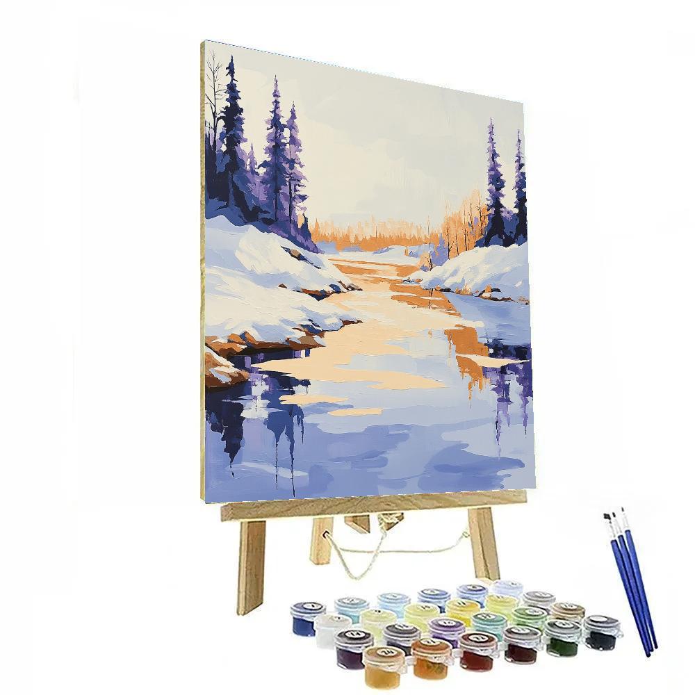 Lawren Harris Inspired Serene Northern Lake With Snow-Covered Banks Paint by numbers art