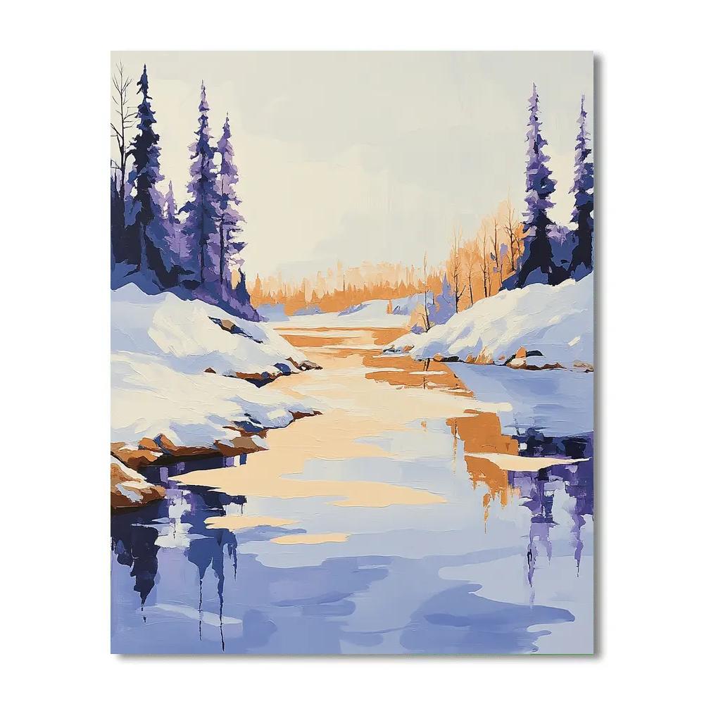 Lawren Harris Inspired Serene Northern Lake With Snow-Covered Banks Paint by numbers art