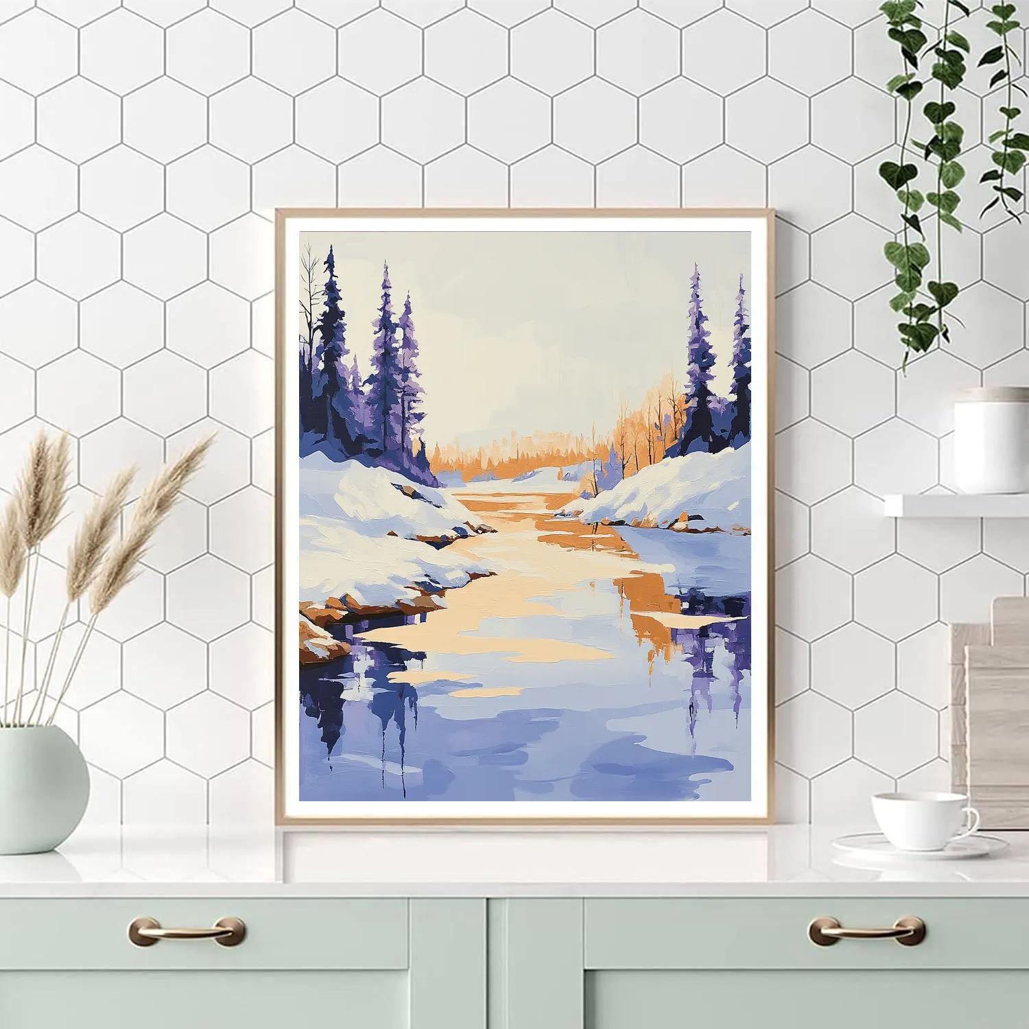 Lawren Harris Inspired Serene Northern Lake With Snow-Covered Banks Paint by numbers art