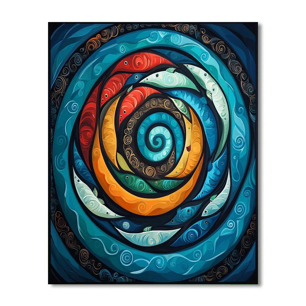 Norval Morrisseau Inspired Salmon Spiral Of Ancestral Rivers Number painting