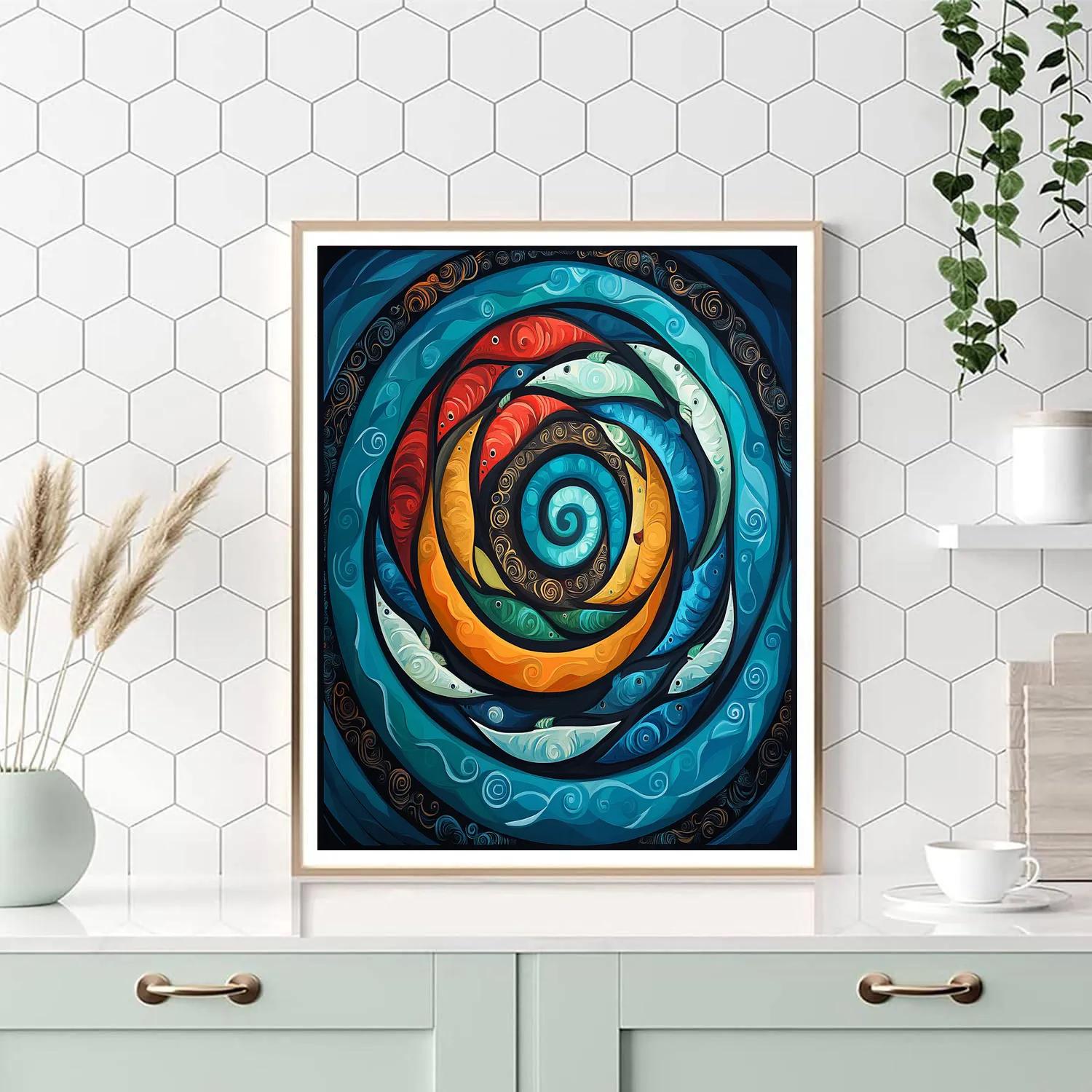 Norval Morrisseau Inspired Salmon Spiral Of Ancestral Rivers Number painting