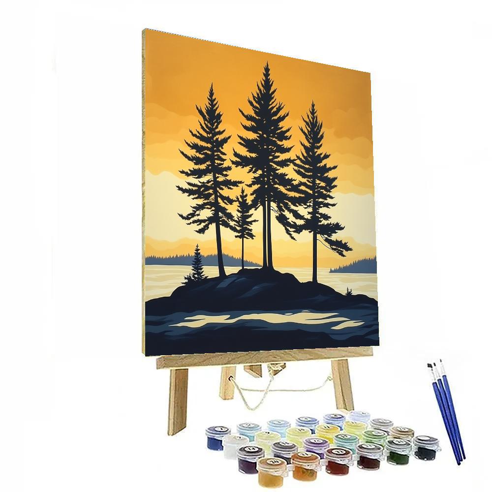 Lawren Harris Inspired Stark Pine Silhouettes Against Radiant Horizon paint by numbers