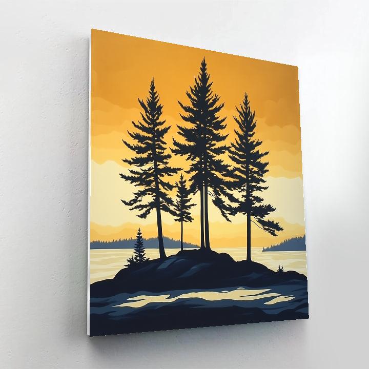 Lawren Harris Inspired Stark Pine Silhouettes Against Radiant Horizon paint by numbers