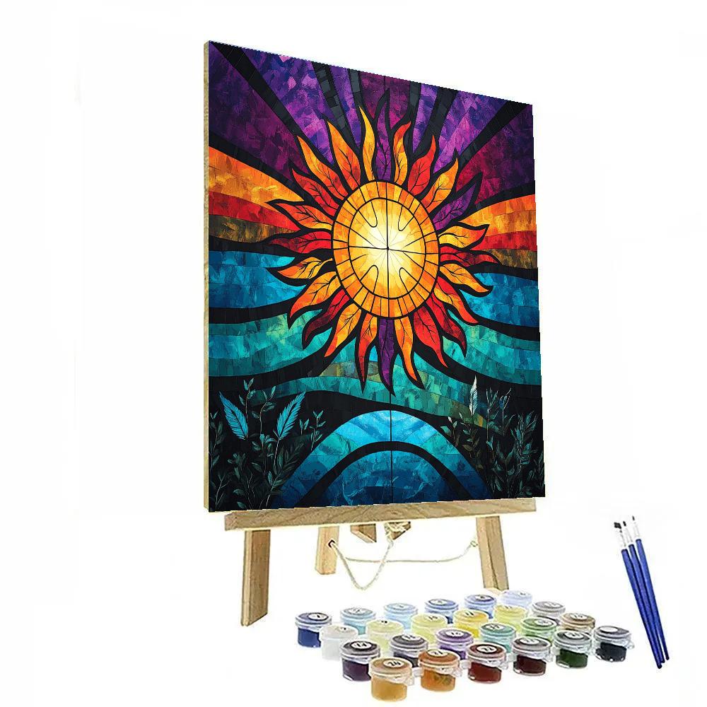 Norval Morrisseau Inspired Sun And Aurora Of Woodland Medicine Numbered painting kits