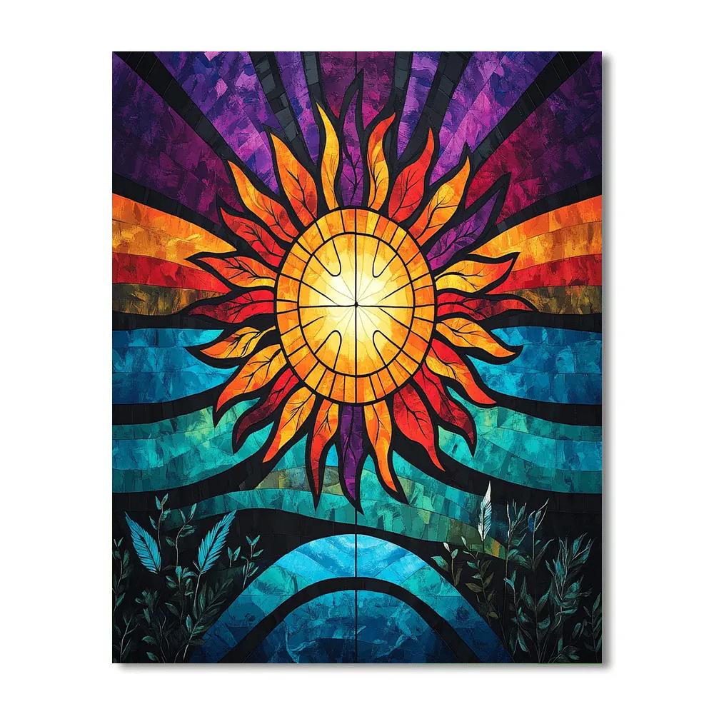 Norval Morrisseau Inspired Sun And Aurora Of Woodland Medicine Numbered painting kits