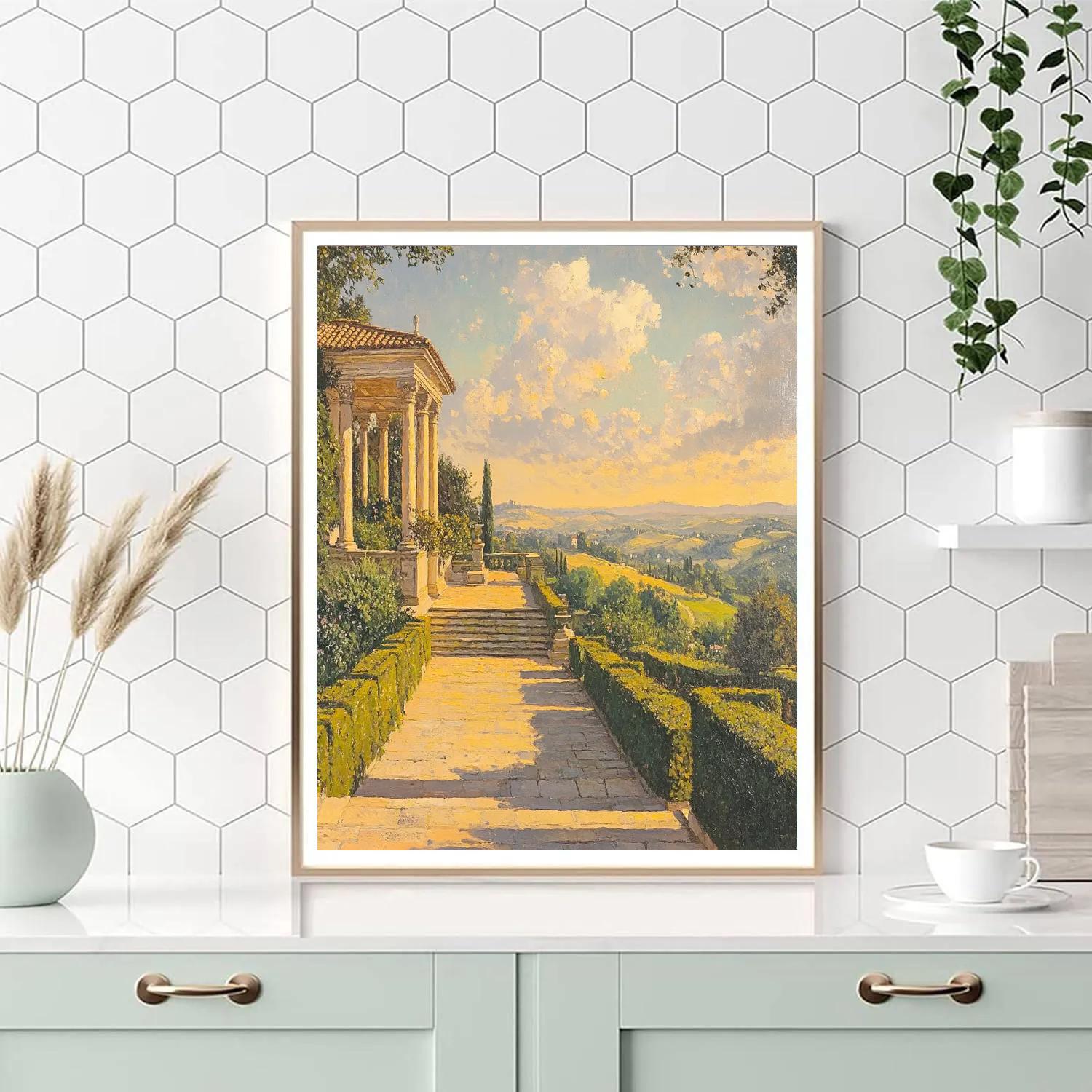 Raphael Inspired Serene Terrace Of Distant Pavilions paint by number