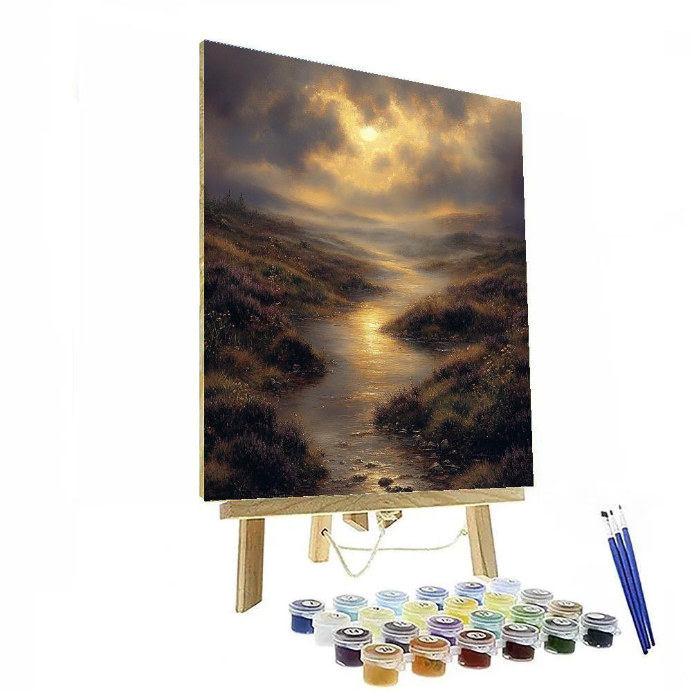 Rembrandt Inspired Sunlit River Bend In Misty Moorland painting number kit